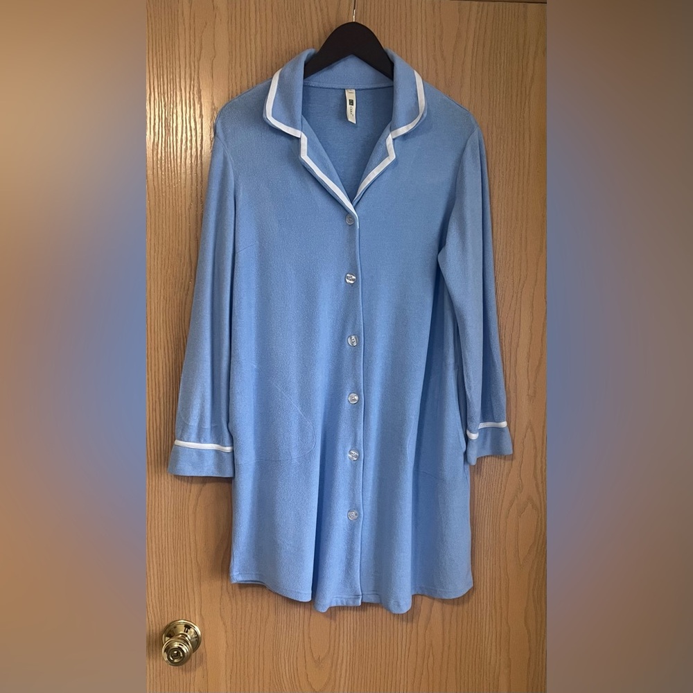 La Cera | Women’s SZ S | Blue Tailored Sleep Shirt Stretchy Comfort Collection